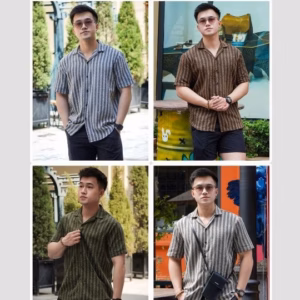 Áo Sơ Mi Nam Họa Tiết Kelly Tuto5 Menswear Smd04 - Sơ Mi Ngắn Tay Cổ Vest Vải Đũi Thô Hàn Thoáng Mát, Form Thoải Mái