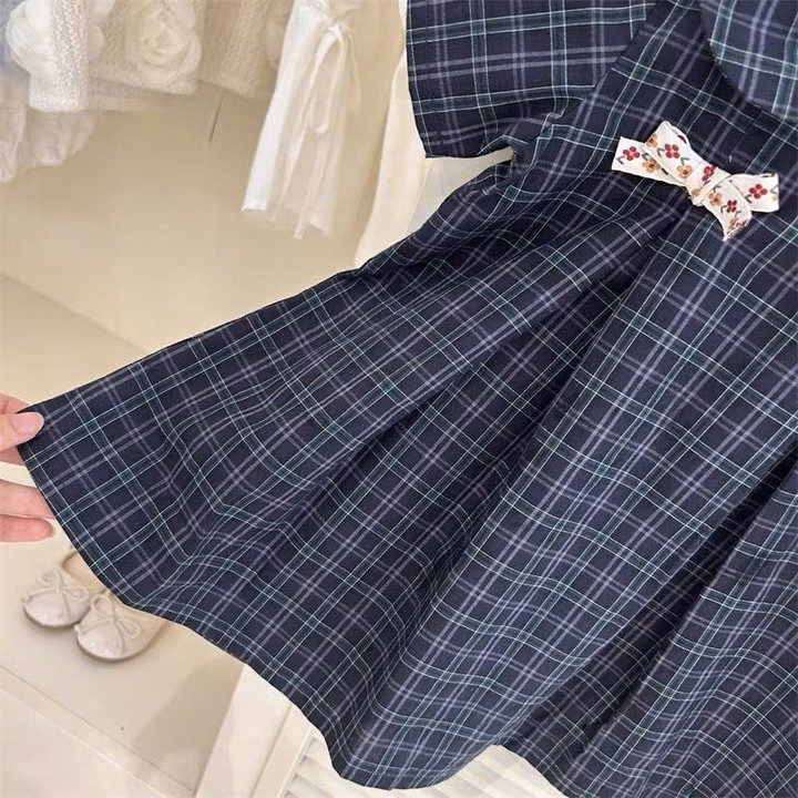 Váy Xòe Cổ Bèo 2 Nơ Sọc Caro Cho Bé Gái 1-8 Tuổi Từ 10-26Kg Dành Cho Bé Gái - Ảnh 5