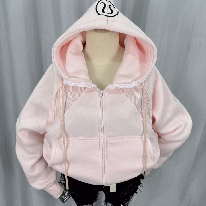 Áo Khoác Nỉ Nữ Thêu Họa Tiết Ở Nón Thiết Kế Khóa Kéo Chống Nắng Tốt - Htm Fashion - Ảnh 3