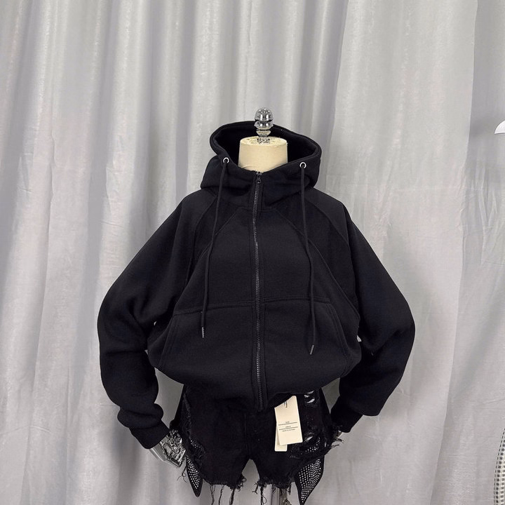 Áo Khoác Nỉ Nữ Thêu Họa Tiết Ở Nón Thiết Kế Khóa Kéo Chống Nắng Tốt - Htm Fashion - Ảnh 9