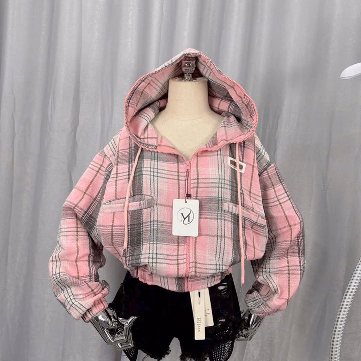 Áo Khoác Dạ Caro Nữ Form Lửng Có 2 Túi Ngoài Mũ Rộng Đẹp Tp29 - Ảnh 3