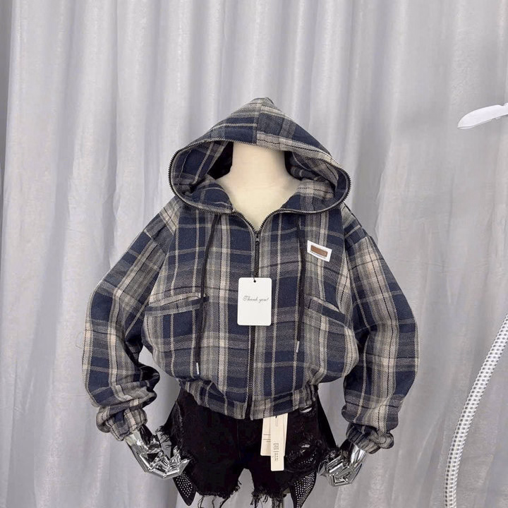 Áo Khoác Dạ Caro Nữ Form Lửng Có 2 Túi Ngoài Mũ Rộng Đẹp Tp29 - Ảnh 10