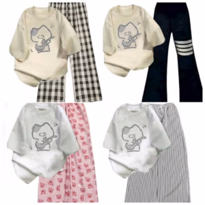 Tổng Hợp Các Sét Bộ Đồ Quần Ống Suông + Mix Áo Phông Form Rộng Tay Lỡ - Hình Mèo Đánh Đàn