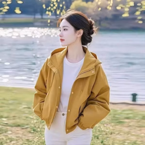 Áo Khoác Kaki 2 Lớp Nữ Form Lửng Mũ Rộng Lót Cùng Màu Xinh Xắn Ut30 - Golden Dream