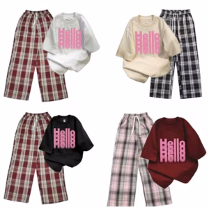 Tổng Hợp Set Bộ Quần Ống Suông Cạp Chun+Mix Áo Phông Mẫu Mới- Chữ He Lô