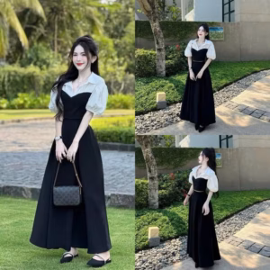 Set Bộ Nữ Áo Cổ Sơ Mi Tay Ngắn Phối Chân Váy Xòe Dài Bh90Ju-Nana House