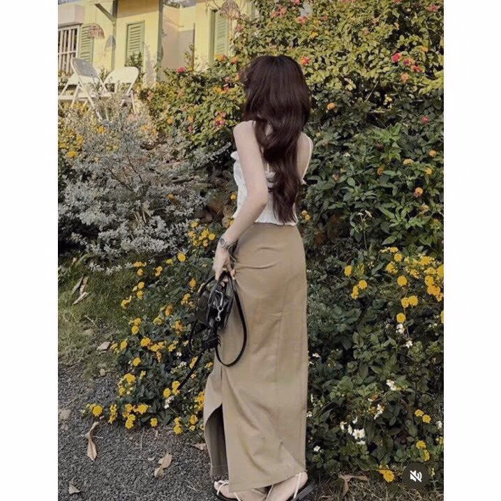 Set Chân Váy Kaki Bager Phối Áo 2 Dây Lụa Nhún Tb90Ha-Nana House - Ảnh 4