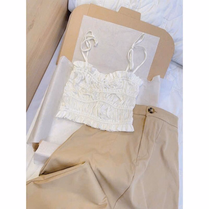 Set Chân Váy Kaki Bager Phối Áo 2 Dây Lụa Nhún Tb90Ha-Nana House - Ảnh 5
