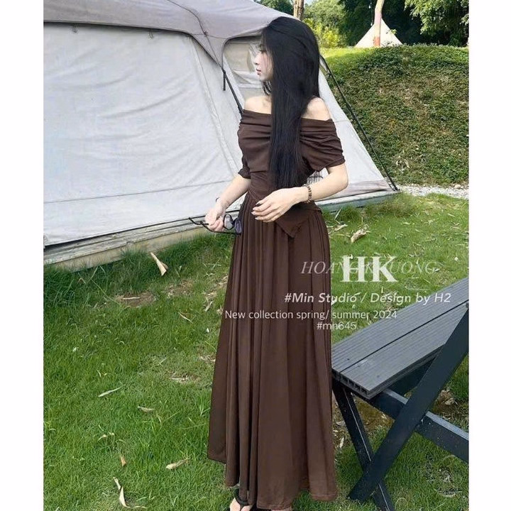 Set Áo Tăm Lệch Vai Mix Chân Váy Xếp Ly Dáng Dài Q28-Sam Store - Ảnh 2