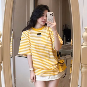 Set Váy Kaki Lưng Thun Khóa Kéo Phối Áo Tăm Gân Sọc Bt100Lm-Sam Store