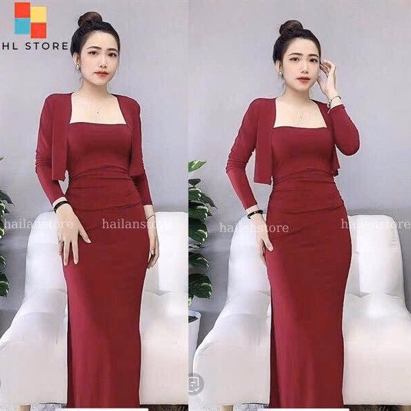 Set Đầm Thun Gân Dáng Dài Kèm Áo Khoác Tb75Fr-Nana House - Ảnh 2