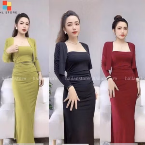 Set Đầm Thun Gân Dáng Dài Kèm Áo Khoác Bt75Gt-Sam Store