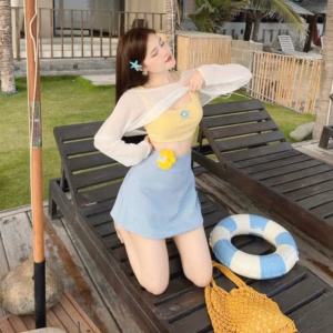 Set 3 Món Áo Tăm Đính Hoa Khoác Voan Giấy Mix Chân Váy Đũi Xốp Tb105Kf-Nana House