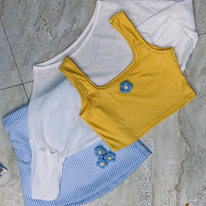 Set 3 Món Áo Tăm Đính Hoa Khoác Voan Giấy Mix Chân Váy Đũi Xốp Tb105Kf-Nana House - Ảnh 4