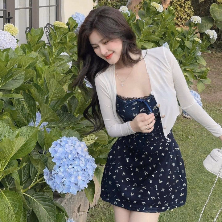 Set Đầm Tăm Tiu Nơ Phối Ren Kèm Khoác Tăm Nút Bt87Ds-Sam Store - Ảnh 4