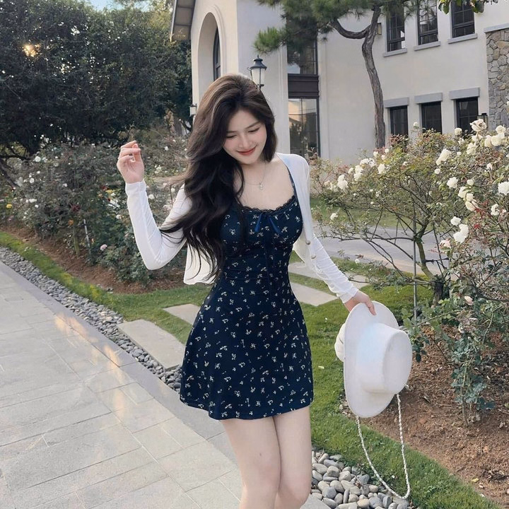 Set Đầm Tăm Tiu Nơ Phối Ren Kèm Khoác Tăm Nút Bt87Ds-Sam Store - Ảnh 2