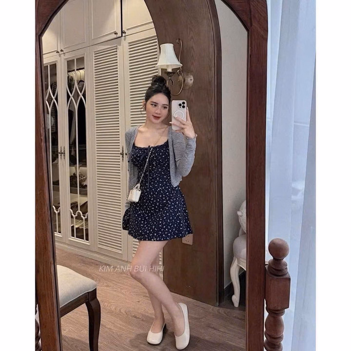 Set Đầm Tăm Tiu Nơ Phối Ren Kèm Khoác Tăm Nút Bt87Ds-Sam Store - Ảnh 6