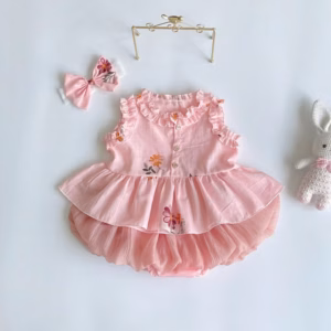 Set Bộ Áo Sát Nách Viền Bèo Thêu Hoa Quần Đùi Bí Cho Bé Gái Sơ Sinh 1 2 Tuổi Từ 3-11Kg Dành Cho Bé Gái