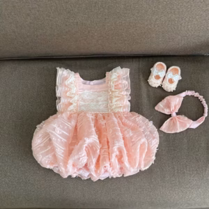 Set Body Váy Bí Voan Hoa Nổi Hồng Cho Bé Gái Sơ Sinh 1 2 Tuổi Từ 3-11Kg Dành Cho Bé Gái