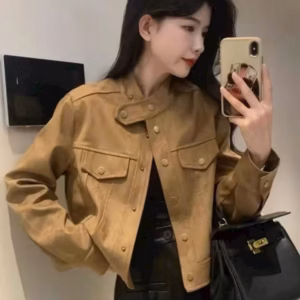 Áo Khoác Nữ Vải Da Lộn Giả Jean 2 Lớp Form Lửng Có Cúc Bấm Cổ Tp60 - Phương Store