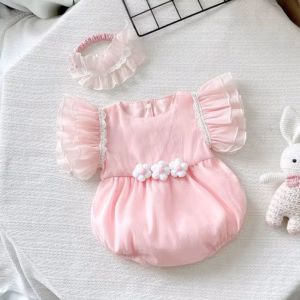 Set Body Cánh Tiên Đính Hoa Màu Hồng Kèm Băng Đô Cho Bé Gái Sơ Sinh 1 2 Tuổi Từ 3-11Kg Dành Cho Bé Gái