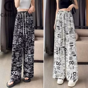 Quần Ống Suông Nữ Vải Lụa In 3D Chữ Có Dây Rút Eo Siêu Xinh Tp701 - Golden Dream