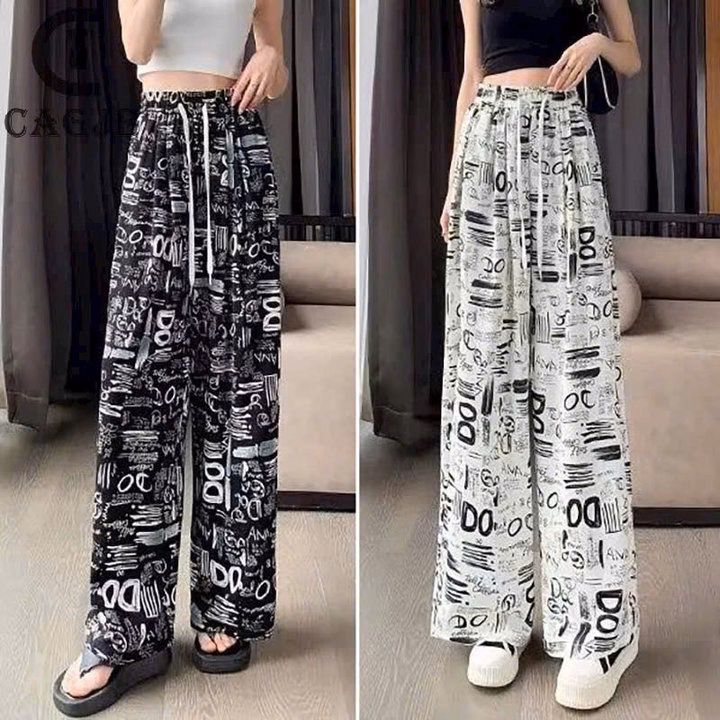 Quần Ống Suông Nữ Vải Lụa In 3D Chữ Có Dây Rút Eo Siêu Xinh Tp701 - Golden Dream