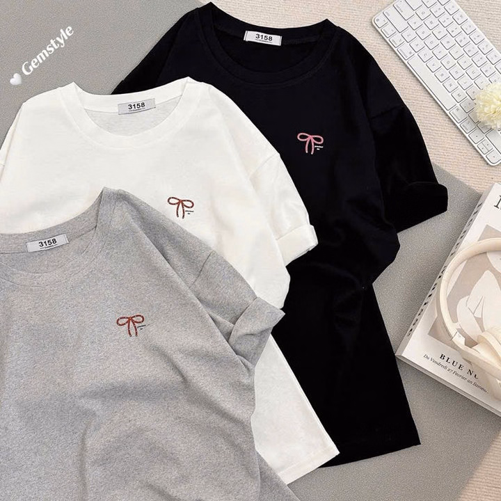 Tổng Hợp Áo Phông Form Rộng In Hình Nơ Ở Ngực-Áo Phông Nơ Ngực