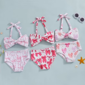 Set Bộ Đồ Bơi 2 Mảnh Bikini Họa Tiết Nơ Hồng Cho Bé Gái 1-5 Tuổi Từ 8-20.5Kg Dành Cho Bé Gái