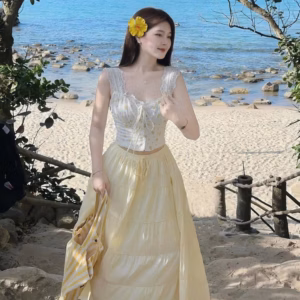 Set Chân Váy Xòe Mix Áo Đũi Xốp Có Mút Ngực Bt120Po-Sam Store