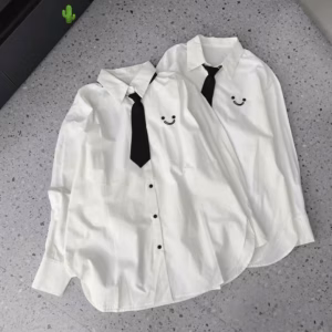 Áo Sơ Mi Form Rộng Thêu Hoạ Tiết Kèm Cà Vạt - Lê Phương Boutique