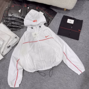Áo Khoác Dù Nữ Croptop Có Nón Thiết Kế Khóa Kéo Họa Tiết Nike - Htm Fashion