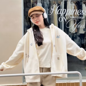 Áo Khoác Nỉ Xk Form Cồ Thiết Kế Khóa Kéo Họa Tiết Chú Mèo - Htm Fashion