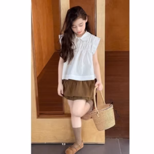 Set Váy Bé Gái, Bộ Bé Gái Áo Sơ Mi Kiểu Nhún Ngực Kèm Chân Váy 2 Tầng Từ 12-45Kg Dành Cho Bé Gái