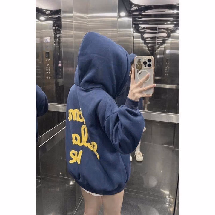 Áo Khoác Nỉ Nam Nữ Form Rộng Có Nón In Chữ Ở Ngực Và Sau Áo - Htm Fashion - Ảnh 3