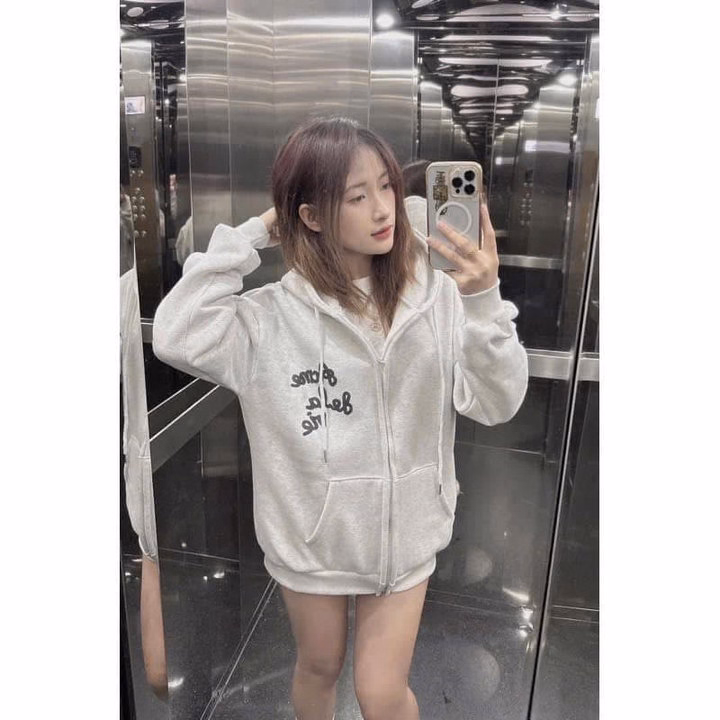 Áo Khoác Nỉ Nam Nữ Form Rộng Có Nón In Chữ Ở Ngực Và Sau Áo - Htm Fashion - Ảnh 5