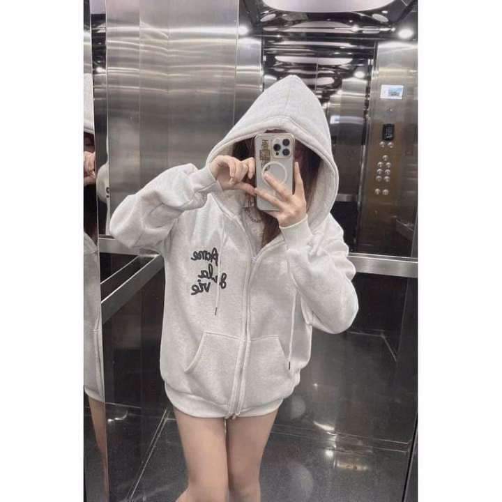 Áo Khoác Nỉ Nam Nữ Form Rộng Có Nón In Chữ Ở Ngực Và Sau Áo - Htm Fashion - Ảnh 6