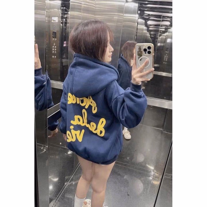 Áo Khoác Nỉ Nam Nữ Form Rộng Có Nón In Chữ Ở Ngực Và Sau Áo - Htm Fashion - Ảnh 8