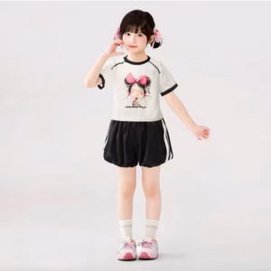 Set Bé Gái, Đồ Bé Gái Áo Thun Ngắn Tay In Bé Gái Dễ Thương Kèm Quần Sọt Bí Ngô Từ 12-40Kg Dành Cho Bé Gái