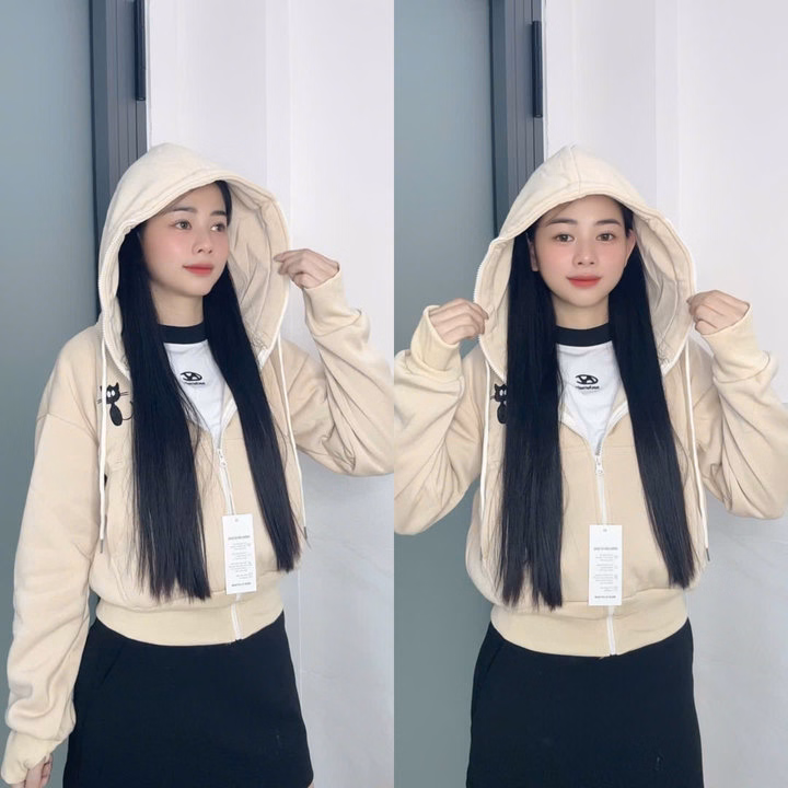 Áo Khoác Nỉ Dệt 2 Lớp Xk Thêu Logo Mèo Unsiex Nữ , Mặc Chống Nắng , Tay Có Xỏ Ngón Siêu Hot - Tp95 - Ảnh 4
