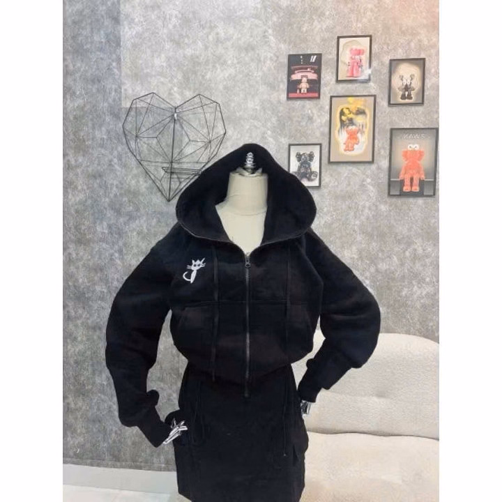 Áo Khoác Nỉ Dệt 2 Lớp Xk Thêu Logo Mèo Unsiex Nữ , Mặc Chống Nắng , Tay Có Xỏ Ngón Siêu Hot - Tp95 - Ảnh 3