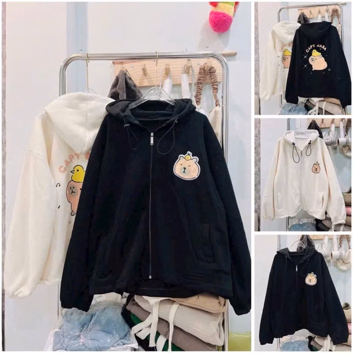 Áo Khoác Hoodie Cặp Đôi Nam Nữ Có Nón In Capy Bara Dễ Thương- Htm Fashion - Ảnh 5