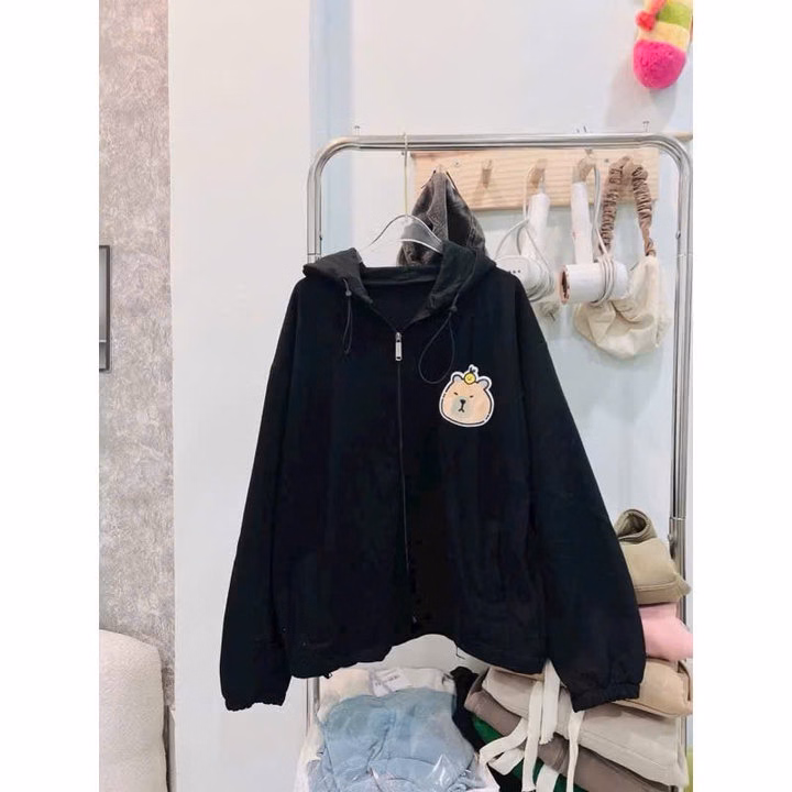 Áo Khoác Hoodie Cặp Đôi Nam Nữ Có Nón In Capy Bara Dễ Thương- Htm Fashion - Ảnh 3