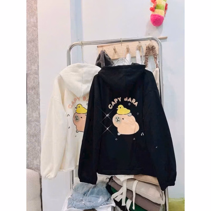 Áo Khoác Hoodie Cặp Đôi Nam Nữ Có Nón In Capy Bara Dễ Thương- Htm Fashion