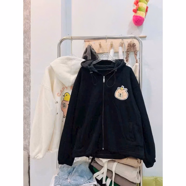Áo Khoác Hoodie Cặp Đôi Nam Nữ Có Nón In Capy Bara Dễ Thương- Htm Fashion - Ảnh 4