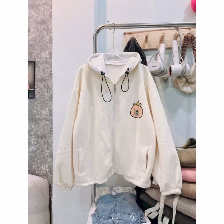 Áo Khoác Hoodie Cặp Đôi Nam Nữ Có Nón In Capy Bara Dễ Thương- Htm Fashion - Ảnh 6