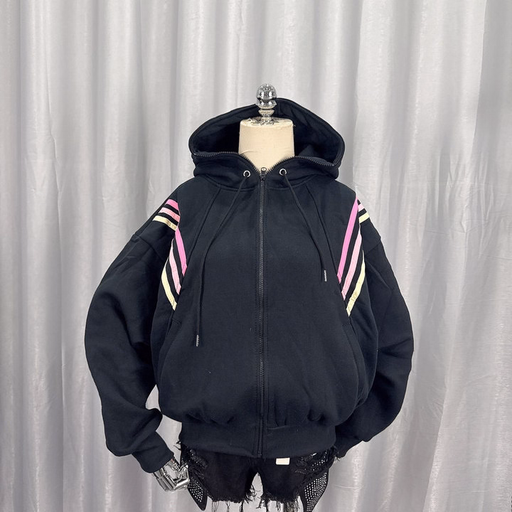 Áo Khoác Hoodie Nỉ Nam Nữ Có Nón Thiết Kế 3 Sọc Ngang Ở Tay - Htm Fashion - Ảnh 3