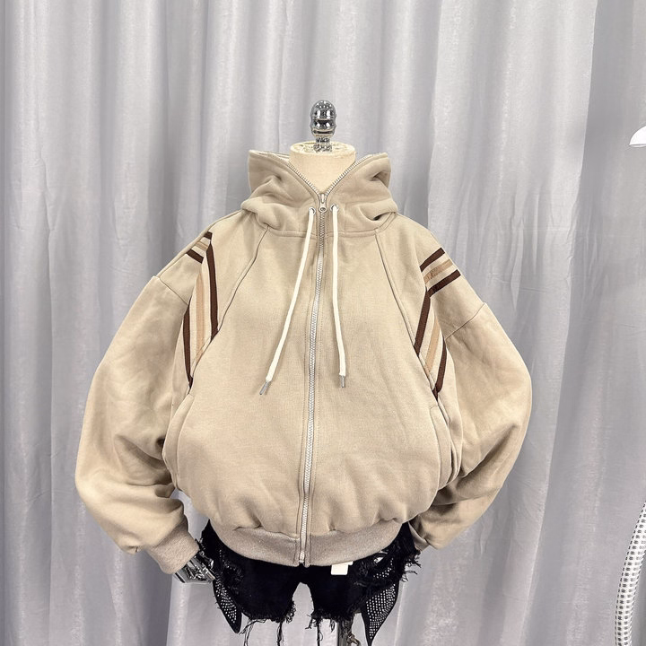 Áo Khoác Hoodie Nỉ Nam Nữ Có Nón Thiết Kế 3 Sọc Ngang Ở Tay - Htm Fashion - Ảnh 7