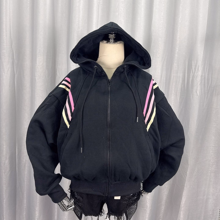 Áo Khoác Hoodie Nỉ Nam Nữ Có Nón Thiết Kế 3 Sọc Ngang Ở Tay - Htm Fashion - Ảnh 4