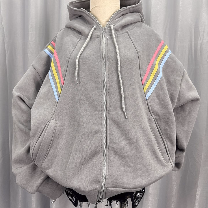 Áo Khoác Hoodie Nỉ Nam Nữ Có Nón Thiết Kế 3 Sọc Ngang Ở Tay - Htm Fashion - Ảnh 6